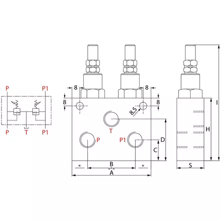 KAKSOISPAINEENRAJOITUSVENTTIILI 1/2 VMPD 80-300BAR - Hydrauliikkaventtiilit - H80734-300 - 2