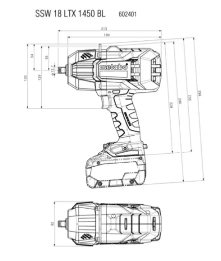 METABO SSW 18 LTX 1450 BL Iskevä mutterinväännin 18V, Runko - Mutterinvääntimet - MET602401840 - 2
