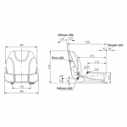 ISTUIN SEAT MUL020 MUSTA VINYYLI - Ohjaamo- ja koriosat - T0923 - 2