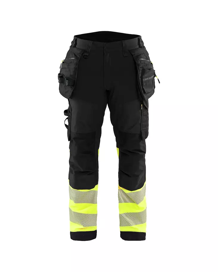 Highvis Softshell riipputaskuhousut Musta/Huomio keltainen - Blåkläder Työhousut - 182125139933 - 1