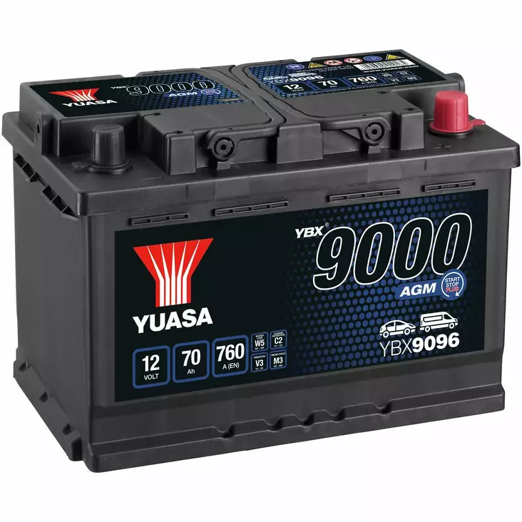 AKKU YUASA 70AH AGM -+ 278X175X190 - 12V akut - YBX9096 - 1