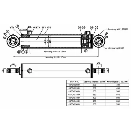HYDRAULISYLINTERI 70X40X200 - Hydrauliikkasylinterit - HS7040200K - 2